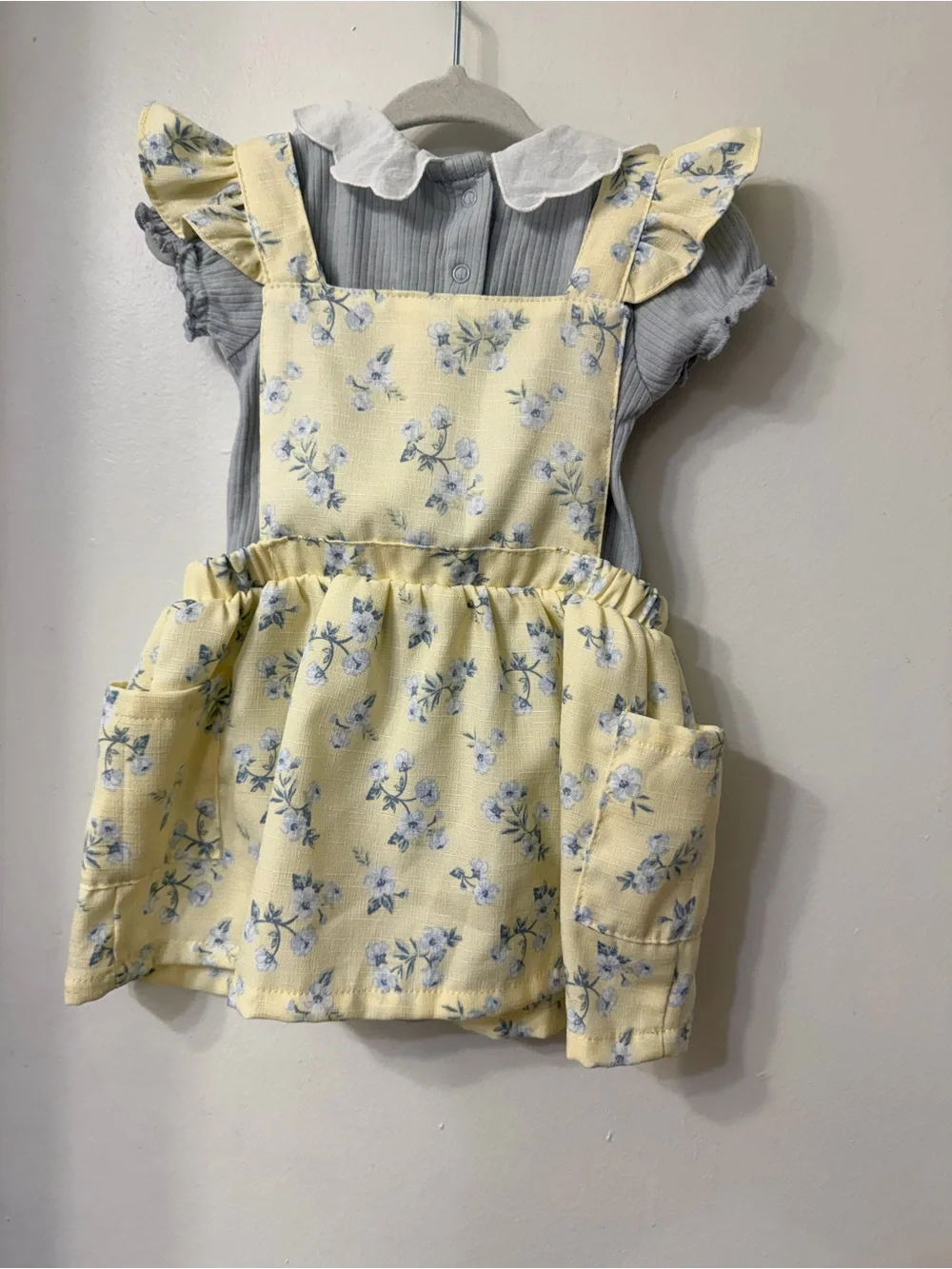 Yellow Floral Baby Suspender Dress with Bow
